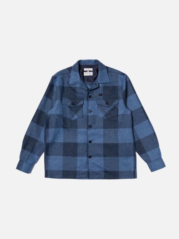 Surchemise en laine et matières recyclées | bleu à carreaux "vincent buffalo check shirt", Nudie Jeans