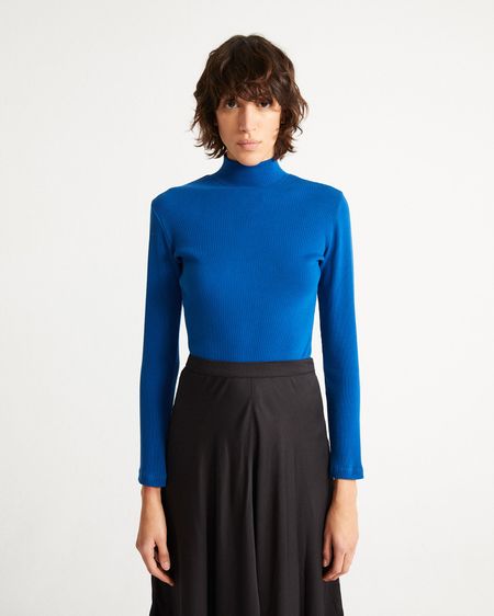 Sous-pull col montant en coton bio | bleu "rib aine klein blue"