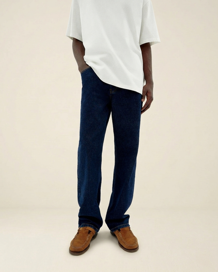 Jean droit en coton bio | brut "dark clean denim david pants" - Thinking Mu