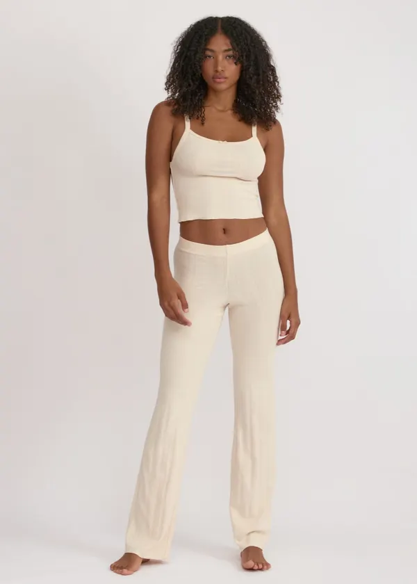 Pyjamahose aus Bio-Baumwolle | Beige "pointelle straight leg pants - cloud", Organic Basics