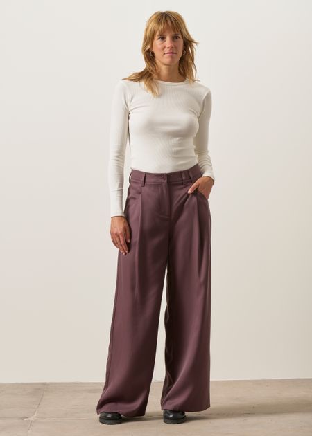 Pantalon ample à pinces en tencel et coton bio | bordeaux "Dark wine molly pants - burgundy" - Thinking Mu