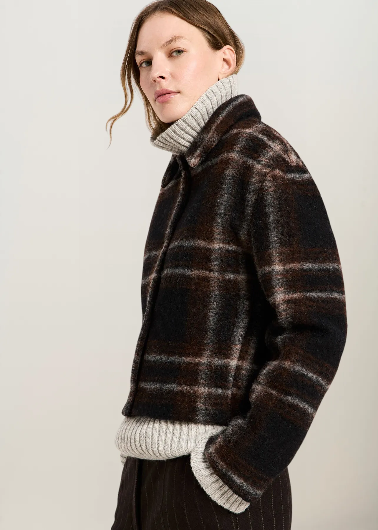 Veste à carreaux en laine et coton bio | multicolor "karo jacke - black / brown multicolour", Lanius, photo 4