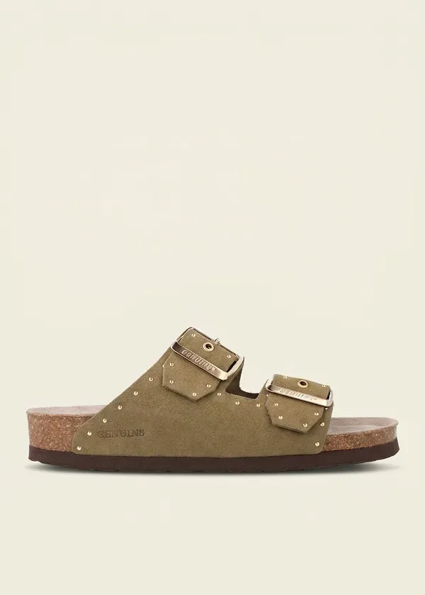 Sandales kaki en cuir certifié | kaki "honolulu lead velour kaki", Genuins