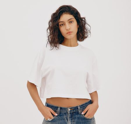 T-shirt court en coton bio | blanc "true boxy crop tee white"