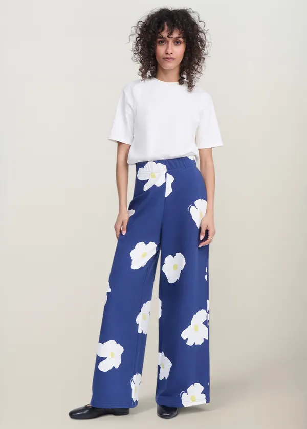 Pantalon ample molettonné en coton bio | bleu "Le pantalon pauline en coton bio - fleur bleue", émoi émoi