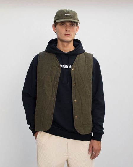 Veste sans manches matelassée flanelle en coton bio | vert "flannel quilt vest - moss green"