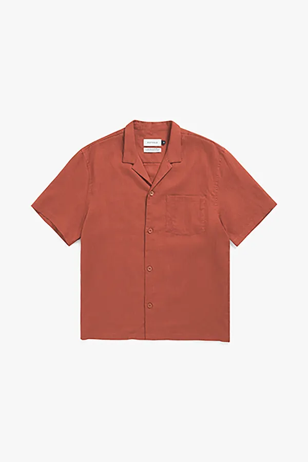 Chemise manches courtes en coton bio | rouge "bowling shirt - dusty red", Rotholz