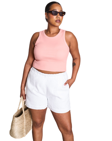 Débardeur court côtelé en coton bio | pêche "top porto peach"