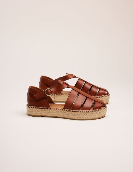 Sandales en cuir certifé | marron "thais cuir cognac"