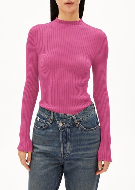 Sous-pull côtelé en coton bio | rose "alaania crushed berry"