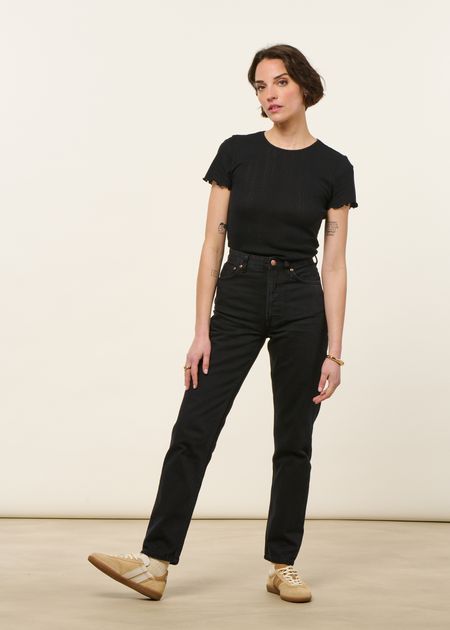 Jean mom en coton bio | noir "breezy britt aged black" - Nudie Jeans