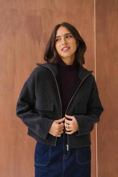 Veste en coton et laine bio | gris "cotton-wool knit jacket - steel melange" - Armedangels