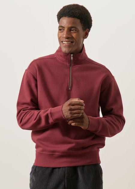 Sweat camionneur col zippé en coton bio | bordeaux - WeDressFair