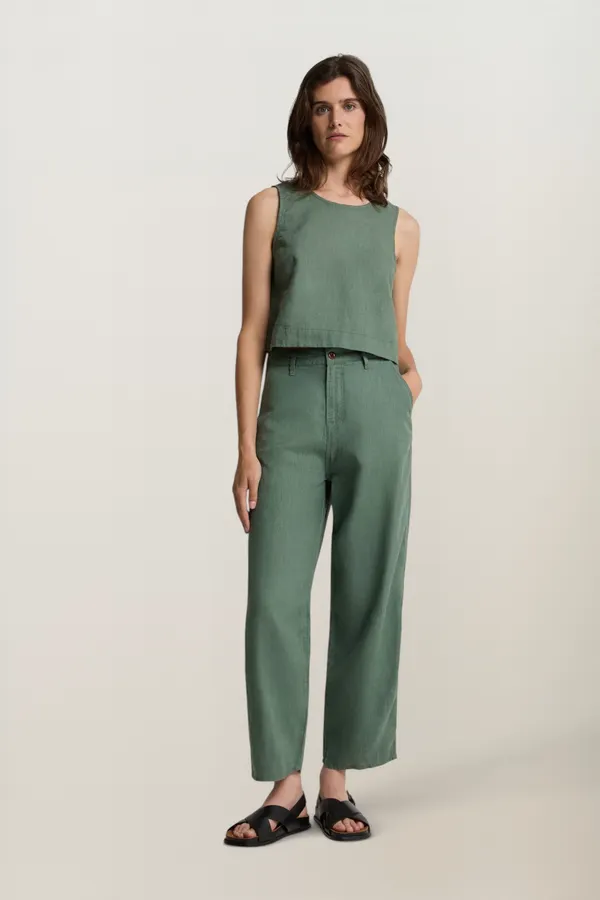 Pantalon ballon en lin | vert "Leila - dark forest", Kings of Indigo