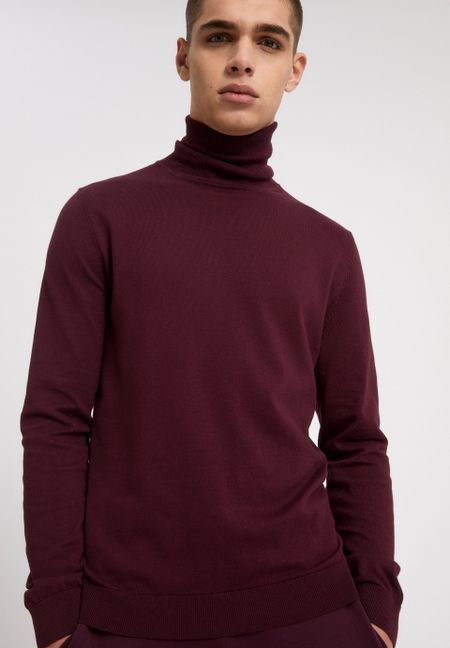 Pull col roulé bordeaux en coton bio - glaan dark aubergine