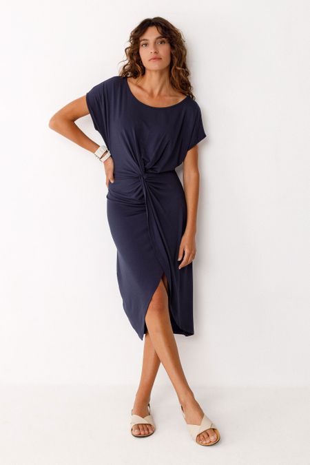 Robe en modal | marine "vestido amade - navy" - SKFK