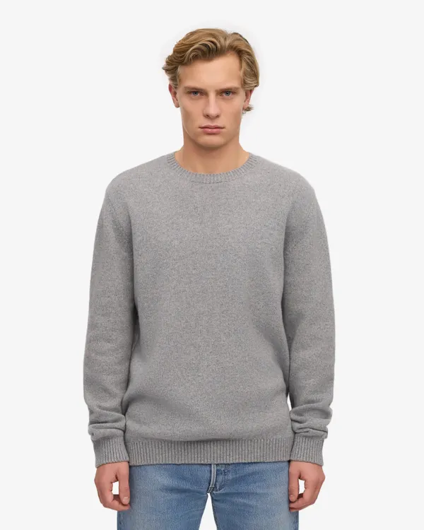 Pull col rond gris en laine mérinos recyclée - heather grey, Colorful Standard