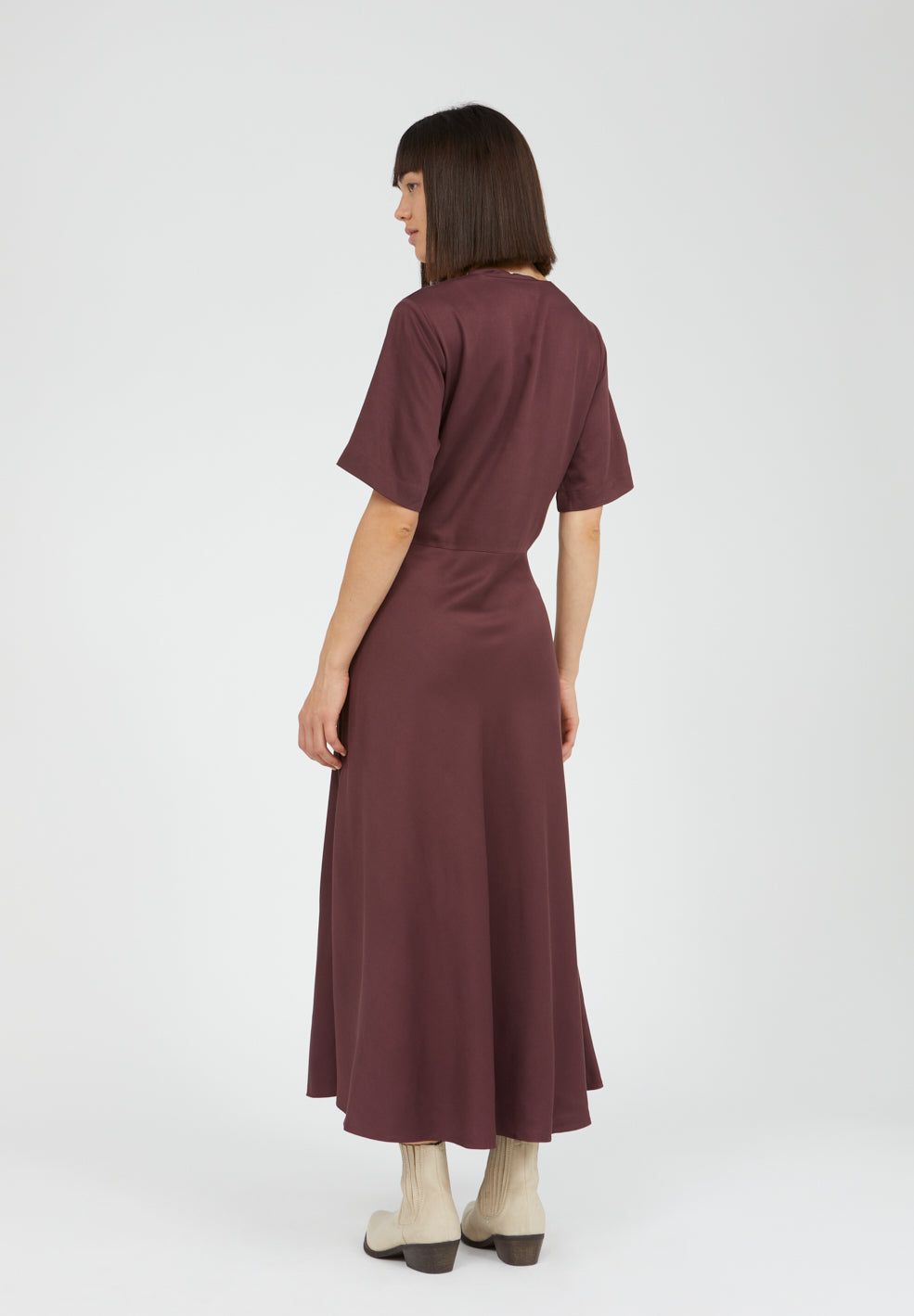 Robe longue col v aubergine en lenzing - rosamaary, Armedangels, photo 4