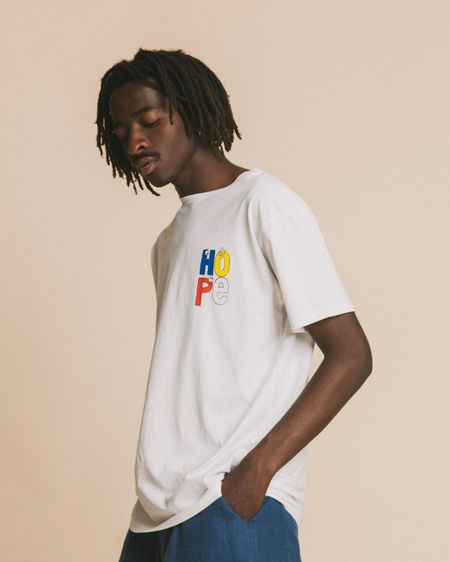 T-shirt blanc imprimé en coton bio - hope