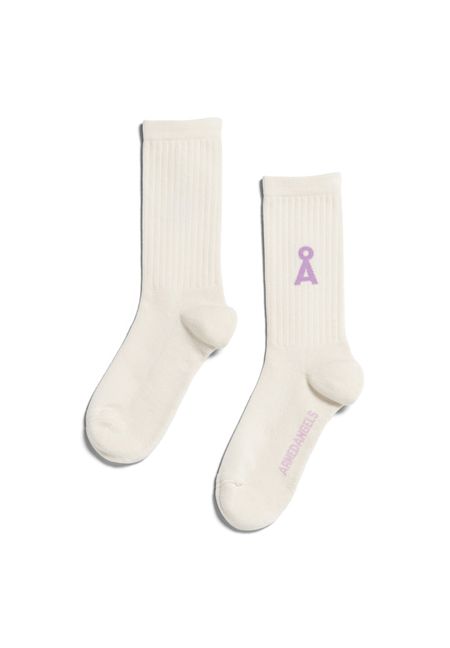Chausettes en coton bio et recyclé | beige "saamus bold oatmilk - lavender light"