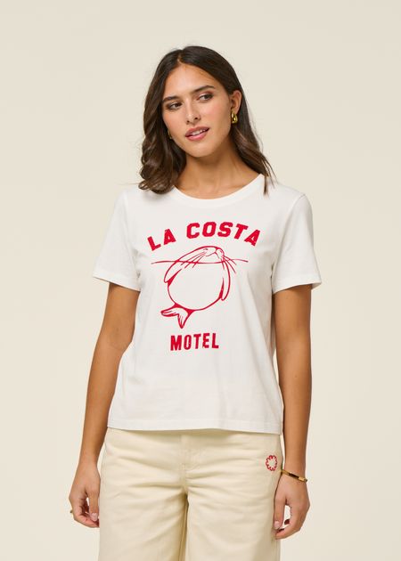 T-shirt en coton bio | blanc "animal motel ida tee - white" - Thinking Mu
