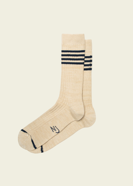 Chaussettes en coton bio | écru "Men tennis socks stripe - blue/beige" - Nudie Jeans
