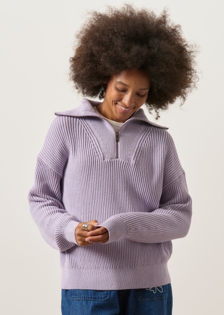 Pull camionneur en coton bio | lilas "Vanisé rib knit troyer - moonlit lilac"