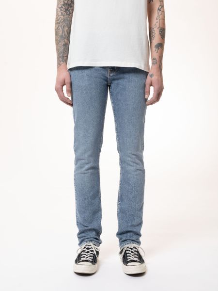 Jean slim bleu clair en coton bio - grim tim broken faded