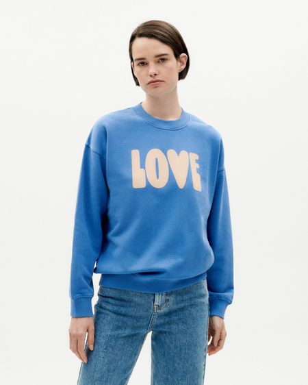 Sweat en coton bio | bleu à motif imprimé "love ecru heritage blue sweatshirt"