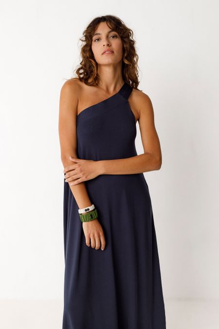 Robe asymétrique en tencel | marine "naiade - navy" - SKFK