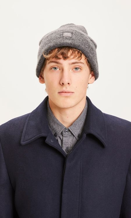 Bonnet gris en laine bio - leaf grey