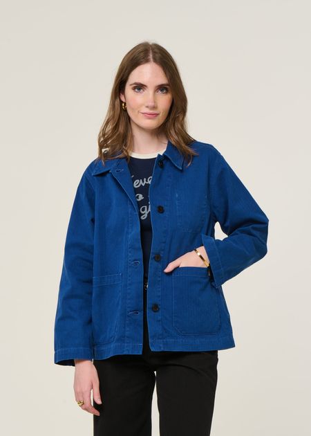 Veste en coton bio | bleu "lovis herringbone denim jacket blue"