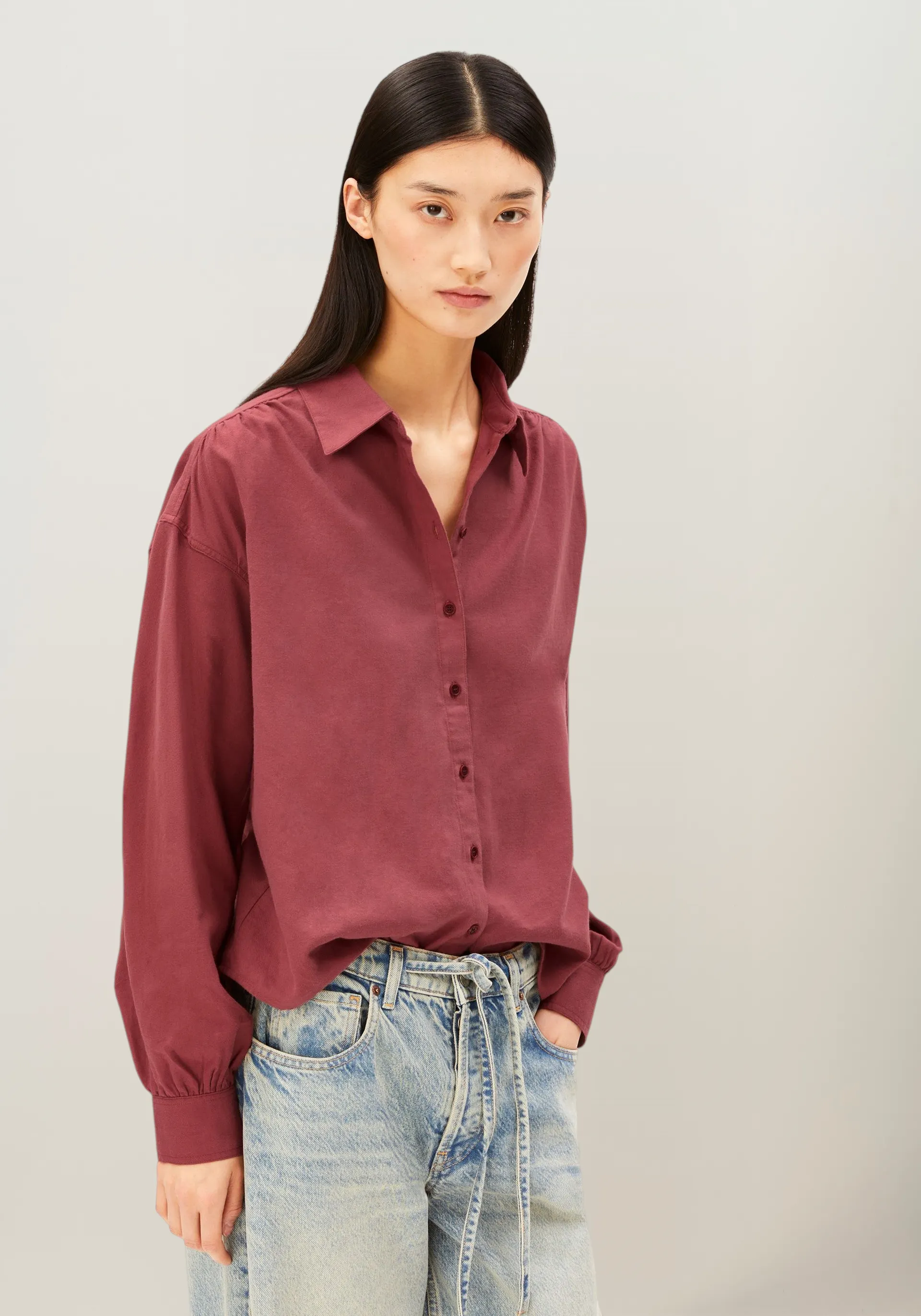 Chemise ample en coton bio | bordeaux "Efinaraa flanell blouse - velvet ember", Armedangels, photo 1