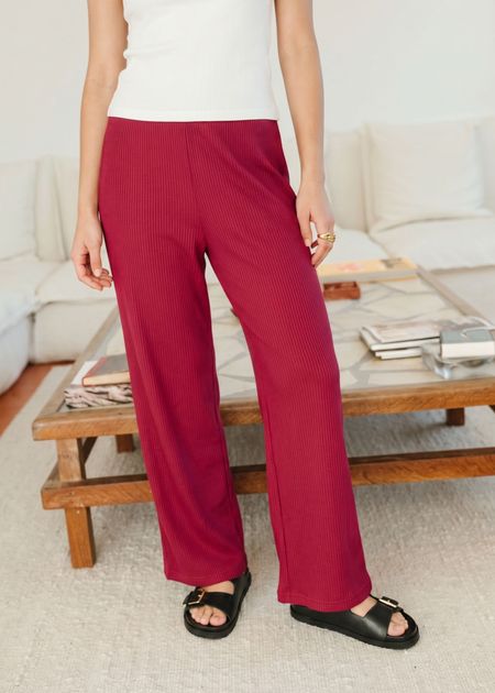 Pantalon fluide en Tencel côtelé taille élastiquée "Tania" | framboise - WeDressFair