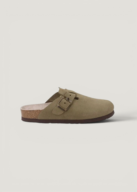 Clogs aus zertifiziertem Leder | Khaki "riva velour kaki", Genuins