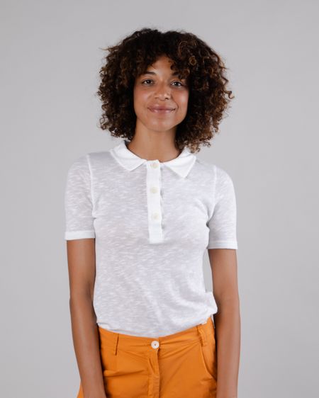 T-shirt col polo en coton bio | blanc "buttoned polo offwhite white"