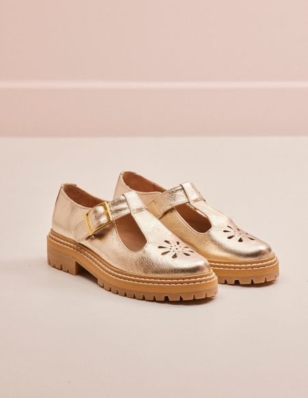 Derbies en cuir grainé cetifié | beige "romane champagne grained leather"