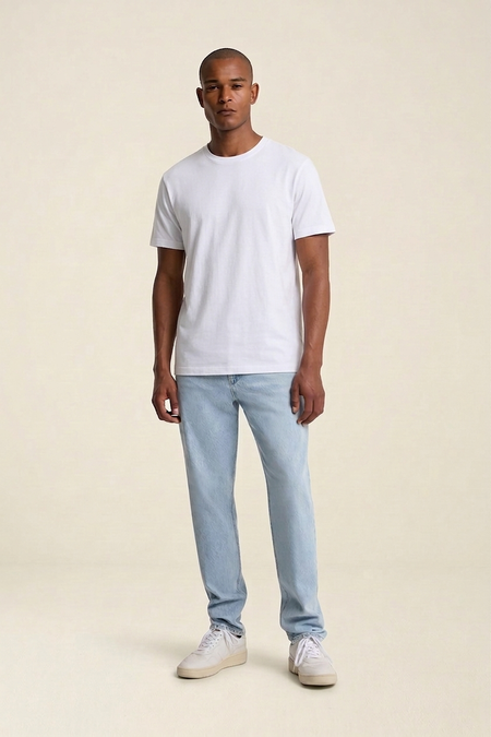 Jean fuselé en coton bio | denim clair "sushan - blue reef super light used" - Kings of Indigo