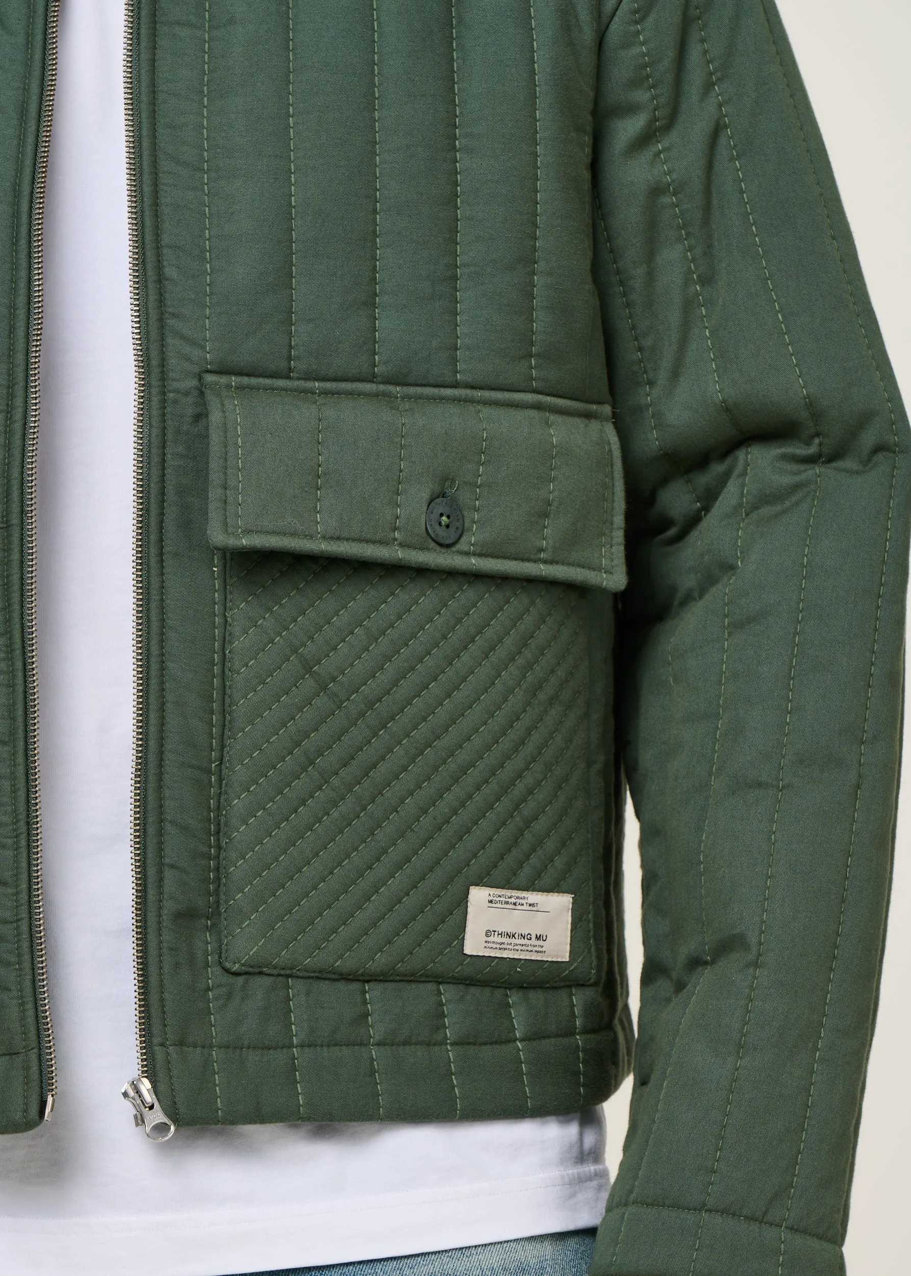 Veste matelassée en coton bio | vert "dark eucaliptus roc jacket - green", Thinking Mu, photo 2