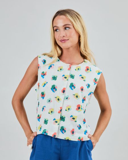 Blouse en coton bio | écru "Mini flower button up blouse" - Brava Fabrics