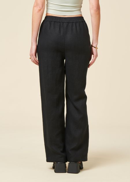Pantalon ample en lin biologique | noir "posey wide mid-rise linen pants jet", Knowledge Cotton Apparel, photo 3