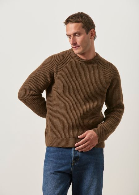 Pull raglan côtes anglaises en laine mérinos | chocolat, WeDressFair