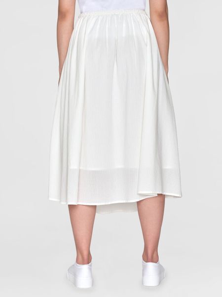 Midirock aus Bio-Baumwolle | Weiß gestreift "stripe structure a-shape mid-length skirt egret", Knowledge Cotton Apparel, Foto 3