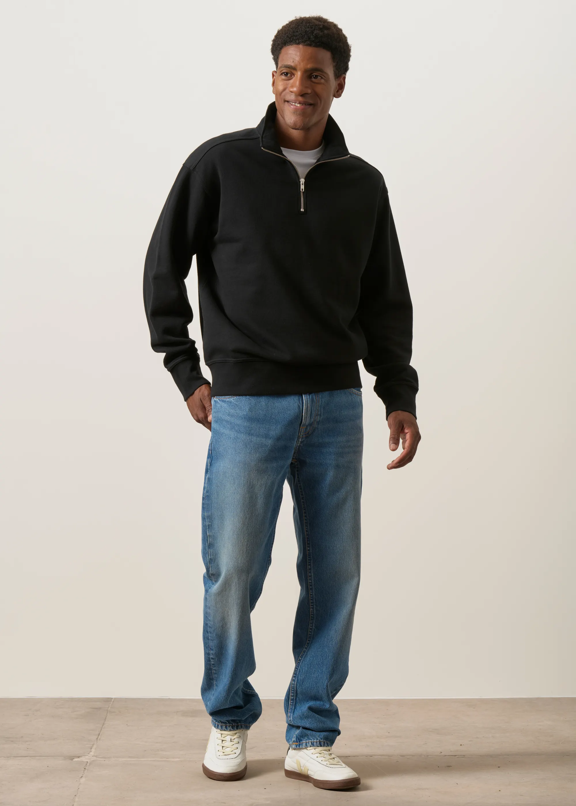 Sweat camionneur col zippé en coton bio | noir, WeDressFair, photo 5