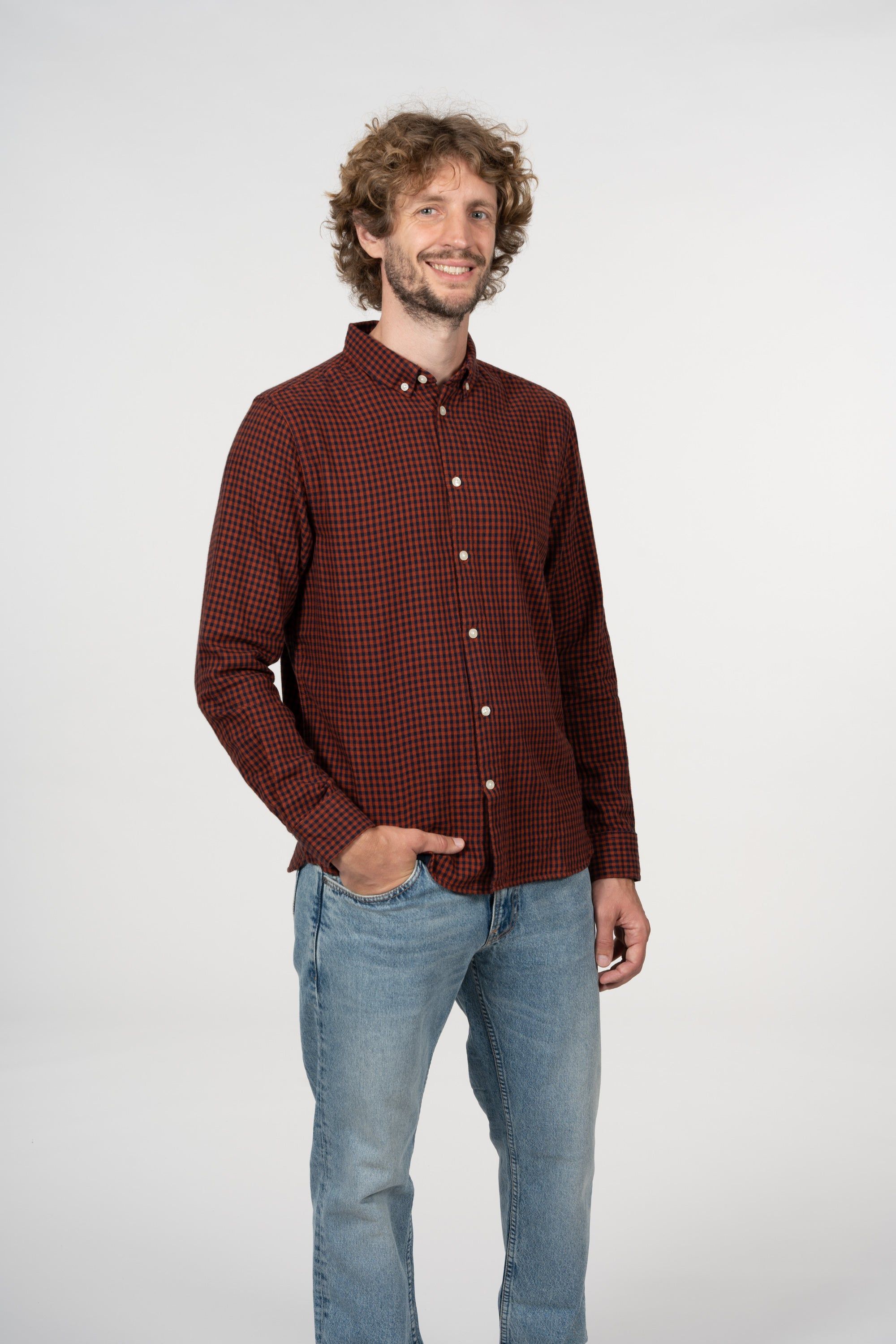 Chemise à carreaux rouge en coton bio - larch arabian spice, Knowledge Cotton Apparel, photo 2