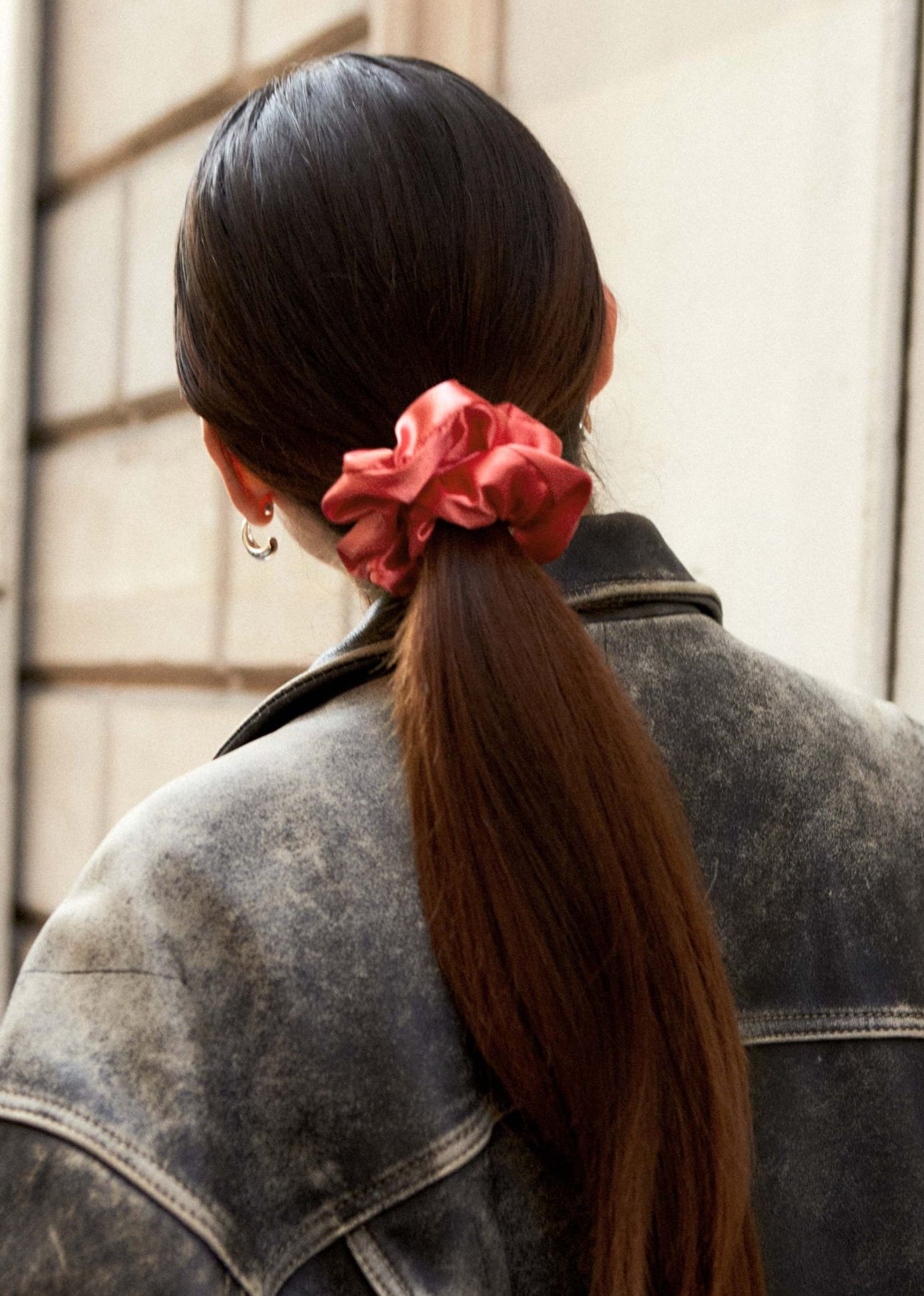 Chouchou en matière upcyclée | satin corail - orange, Chou², photo 2