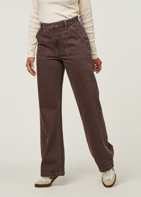 Jean droit large en coton bio | marron "asta workwear pants"