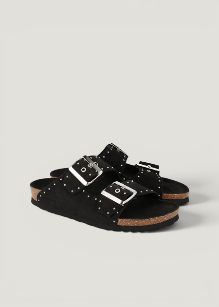 Sandales en cuir suède certifié | noir "honolulu lead velour black" - Genuins