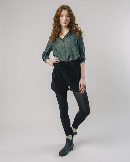 Short noir velours en coton bio - belted short black, Brava Fabrics, photo 3