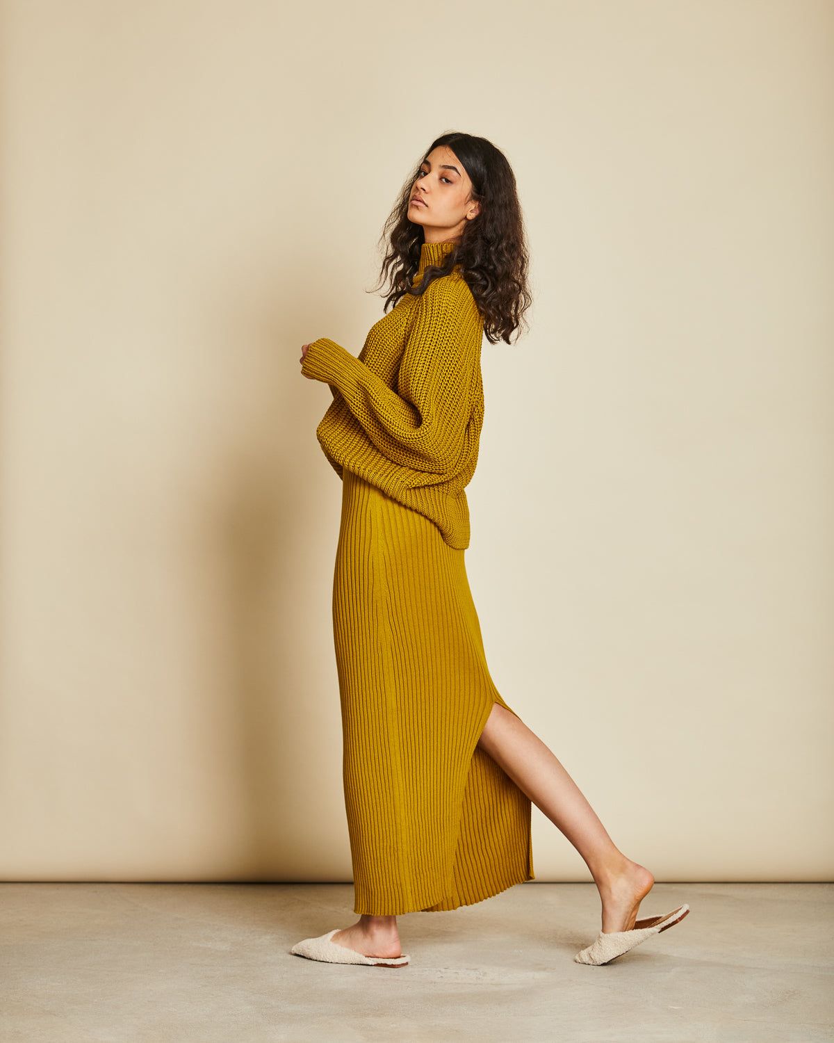 Pull maille ample moutarde en coton bio - ola muddy yellow, Jan'n June, photo 2